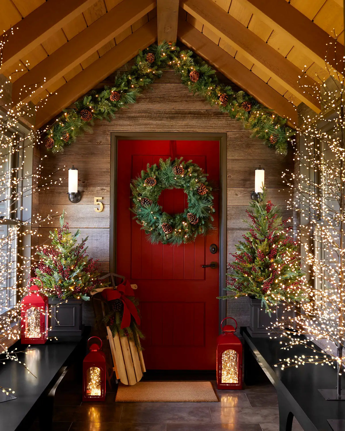 Guirlanda de Natal 90 cm com LED, Pinhas e Folhagens Verdes