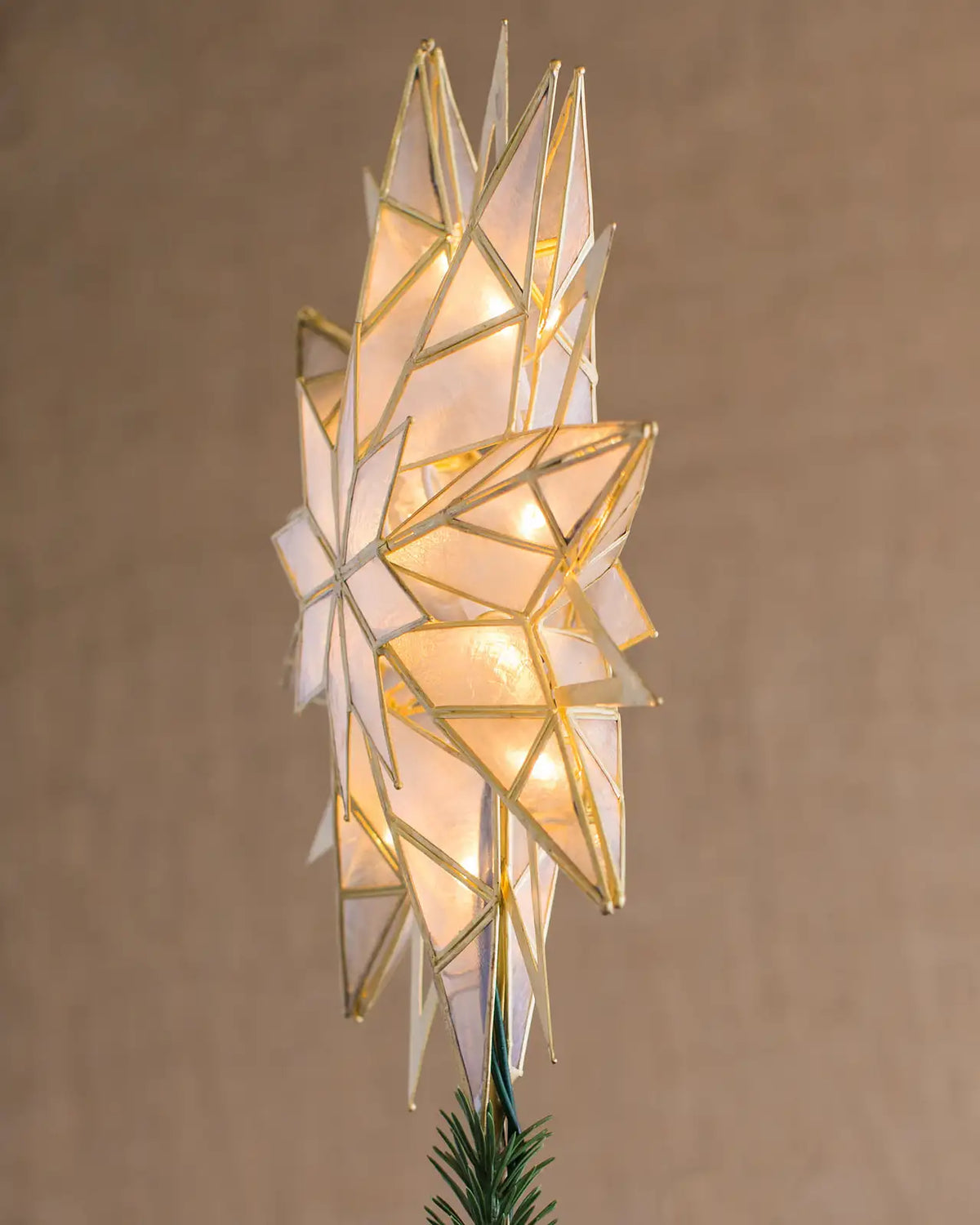 Topo de Árvore Estrela Starburst Dupla Face Iluminada Dourada