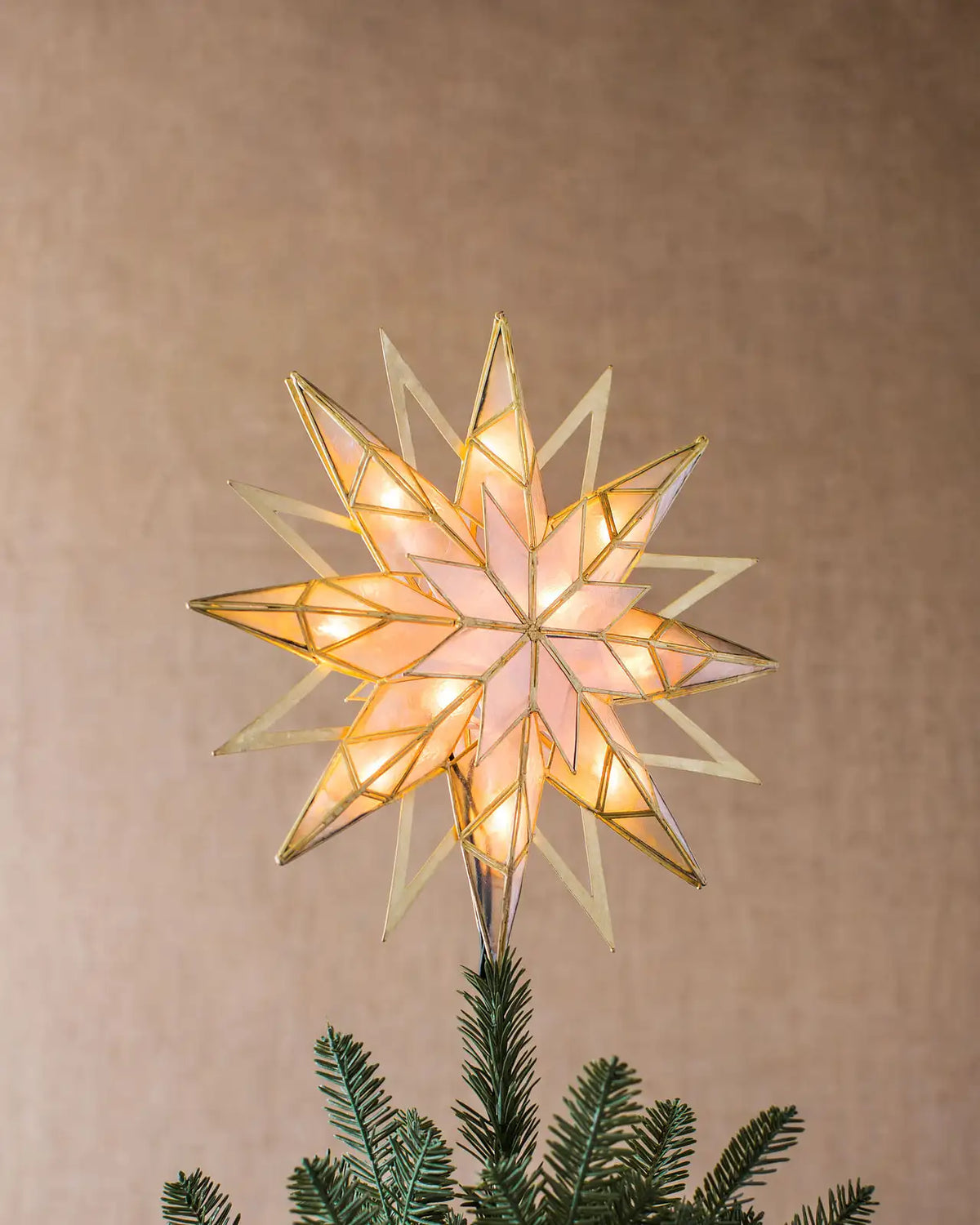 Topo de Árvore Estrela Starburst Dupla Face Iluminada Dourada