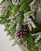 Guirlanda de Natal 90 cm com LED, Pinhas Nevadas e Folhagens Verdes
