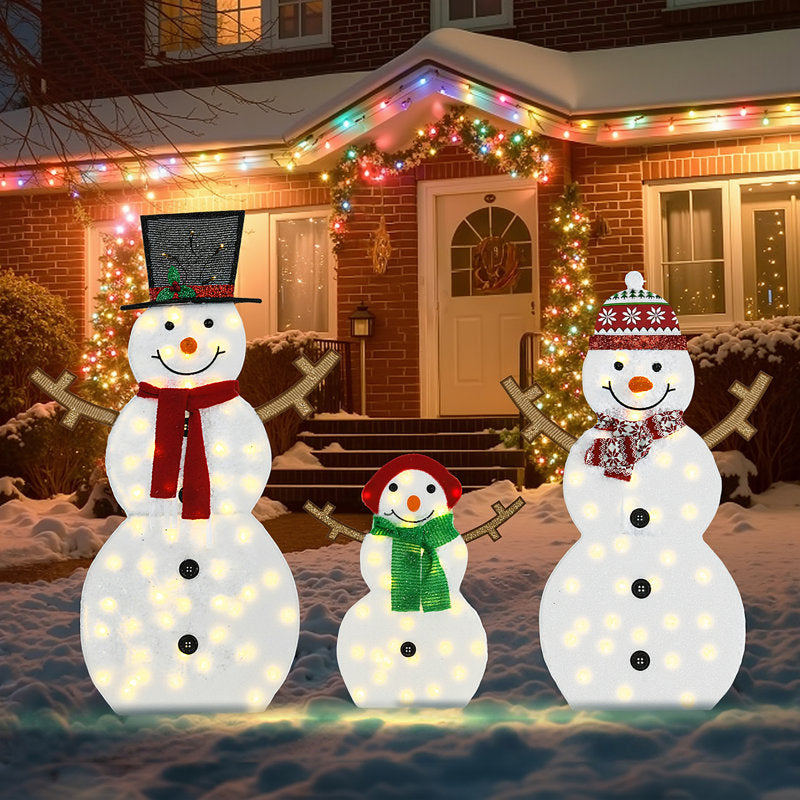 Família de Bonecos de Neve 2D com 130 LEDs – Kit com 3 Peças