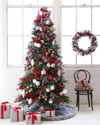 Kit 25 Enfeites para Árvore de Natal Vermelho, Branco e Prata – Coleção Inverno Clássico