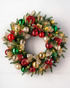 Guirlanda de Natal 90 cm com LED, Bolas Decorativas e Folhas Douradas