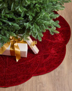 Saia para Árvore de Natal em Veludo Bordô com Relevo