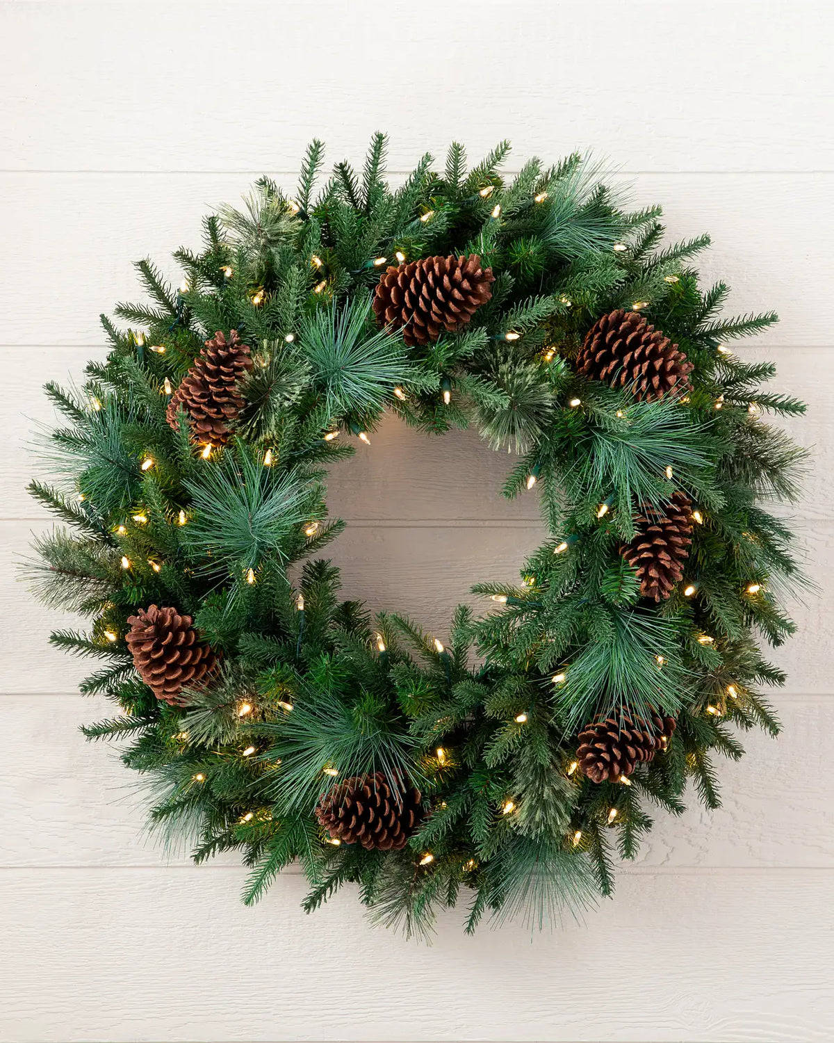 Guirlanda de Natal 90 cm com LED, Pinhas e Folhagens Verdes
