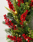 Guirlanda de Natal 90 cm com LED, Folhagens Verdes e Frutas Vermelhas