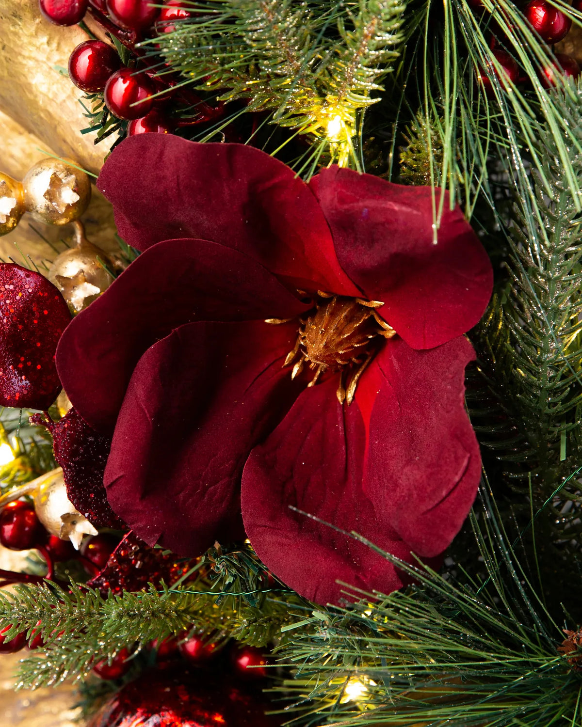 Guirlanda Glamour Vermelho e Dourado Com LED 70 cm