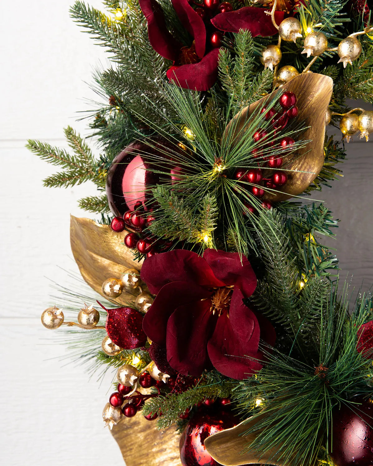 Guirlanda Glamour Vermelho e Dourado Com LED 70 cm