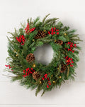 Guirlanda Pinhas e Bagas de Natal Com LED 90 cm